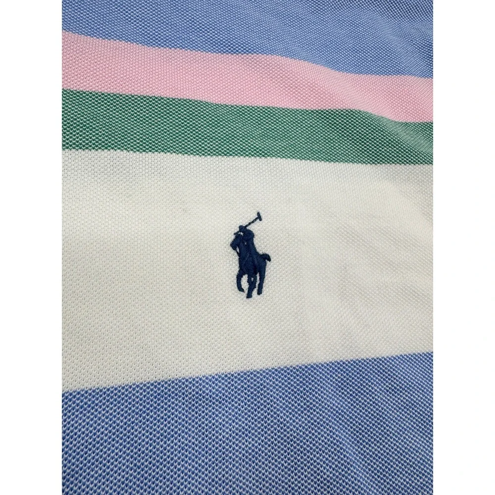 Polo Ralph Lauren Mens XL Classic Fit Short Sleeve Pique Polo White/Blue Striped